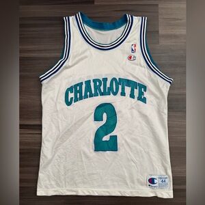 Vintage Champion 90s Charlotte Hornets Larry Johnson #2 NBA Jersey Men’s 44 M